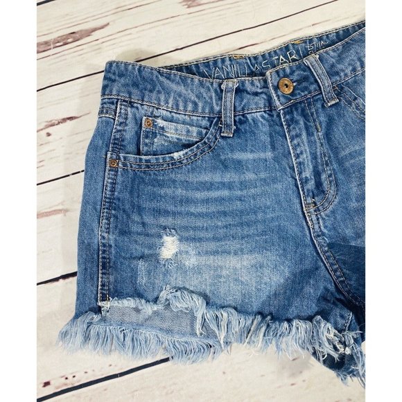 Vanilla Star Womens Jean Shorts Size 5 Raw Frayed Hem Distressed Festival Denim - Picture 4 of 9